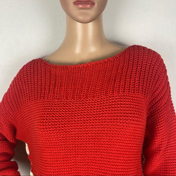 NEW 360SWEATER RED BOATNECK LACE-UP SWEATER - Picture 3 of 7